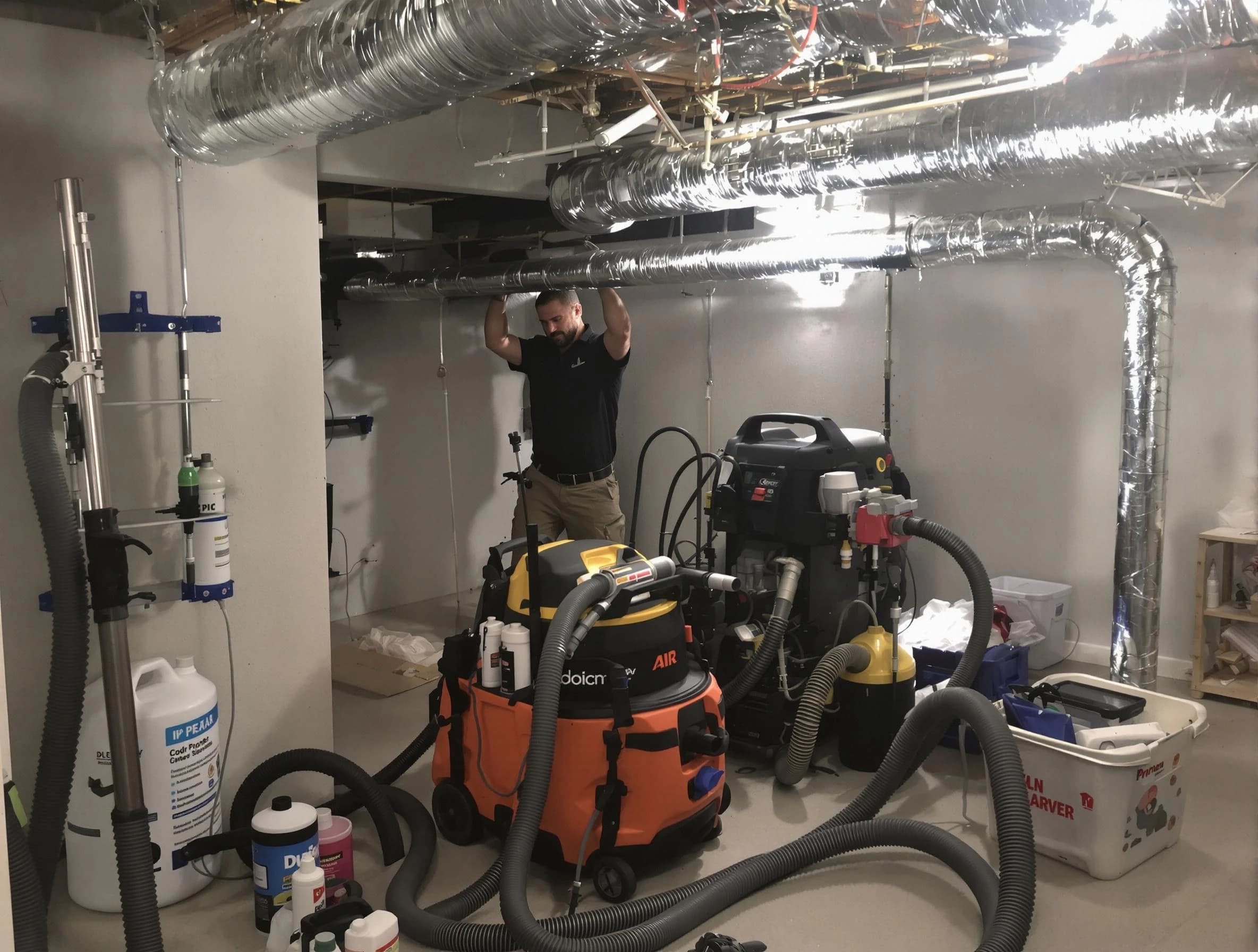 Pell City Air Duct Cleaning specialist performing professional mold removal from air ducts using safety equipment in Pell City