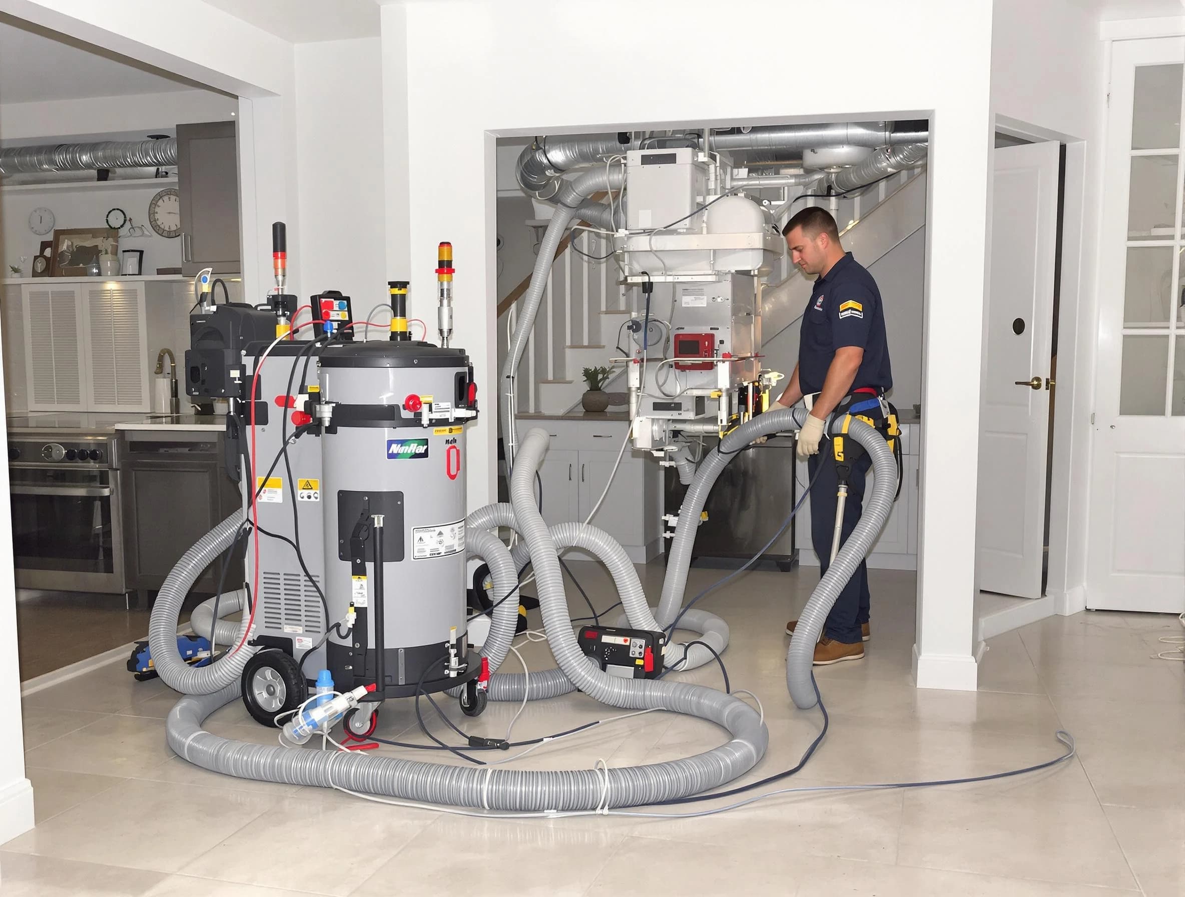 Pell City Air Duct Cleaning technician operating negative pressure cleaning equipment for thorough duct maintenance in Pell City