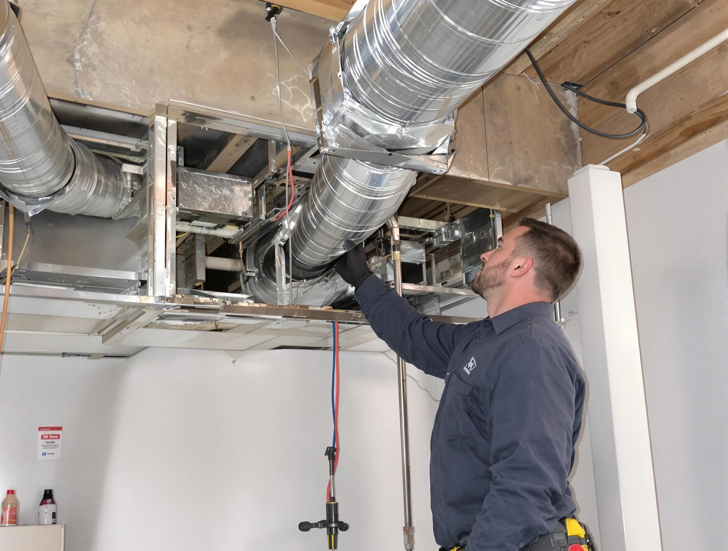 Pell City Air Duct Cleaning technician performing professional air duct repair using specialized tools in Pell City