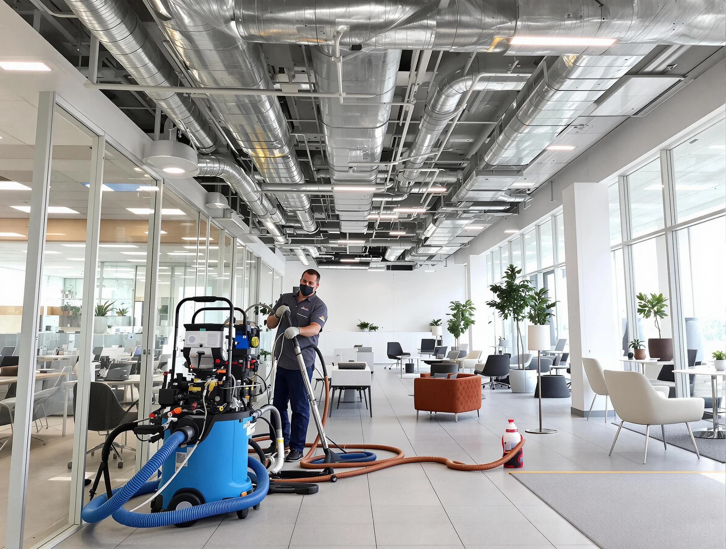 Pell City Air Duct Cleaning team conducting comprehensive commercial duct cleaning at a business location in Pell City