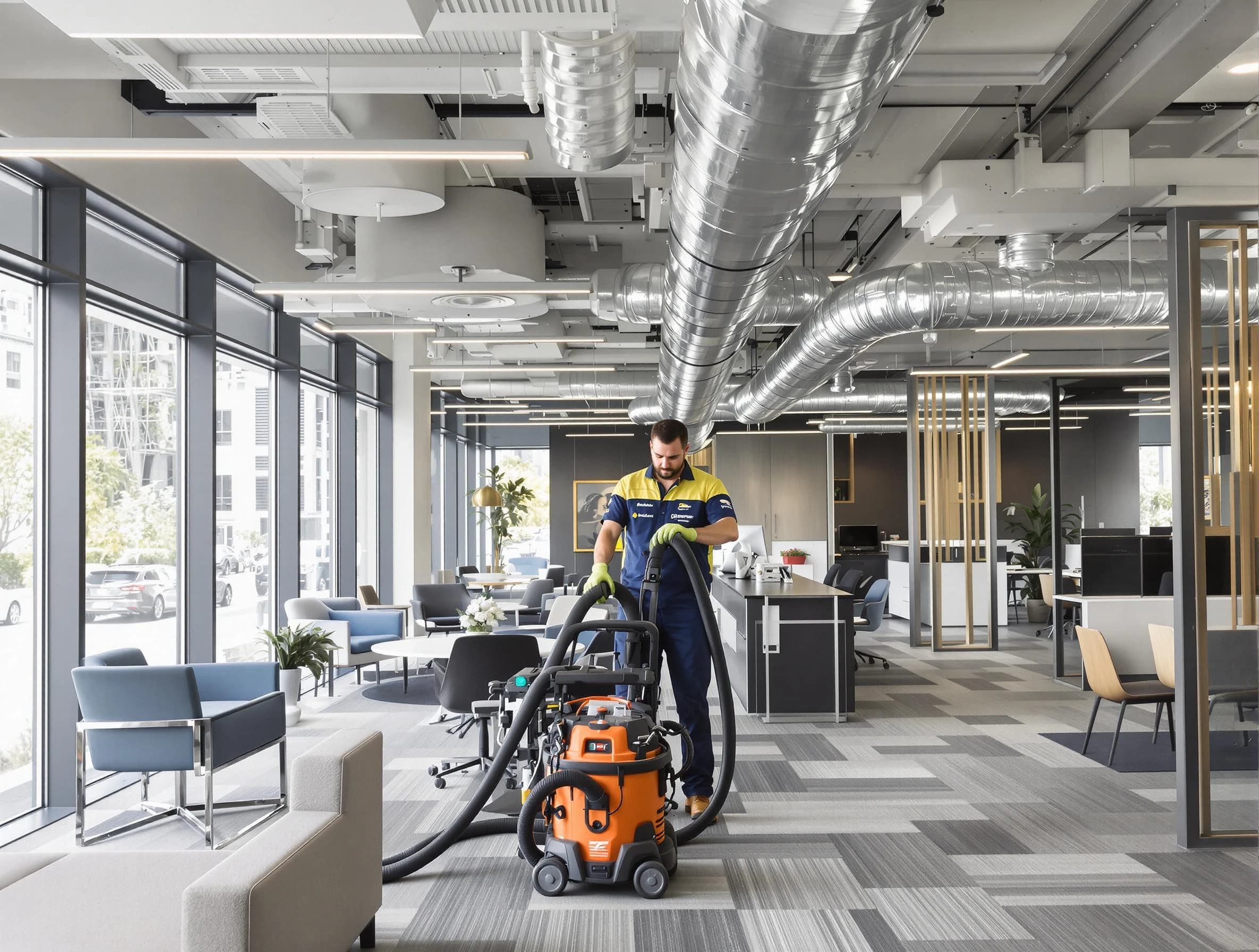 Pell City Air Duct Cleaning team performing thorough commercial duct cleaning at a Pell City business center